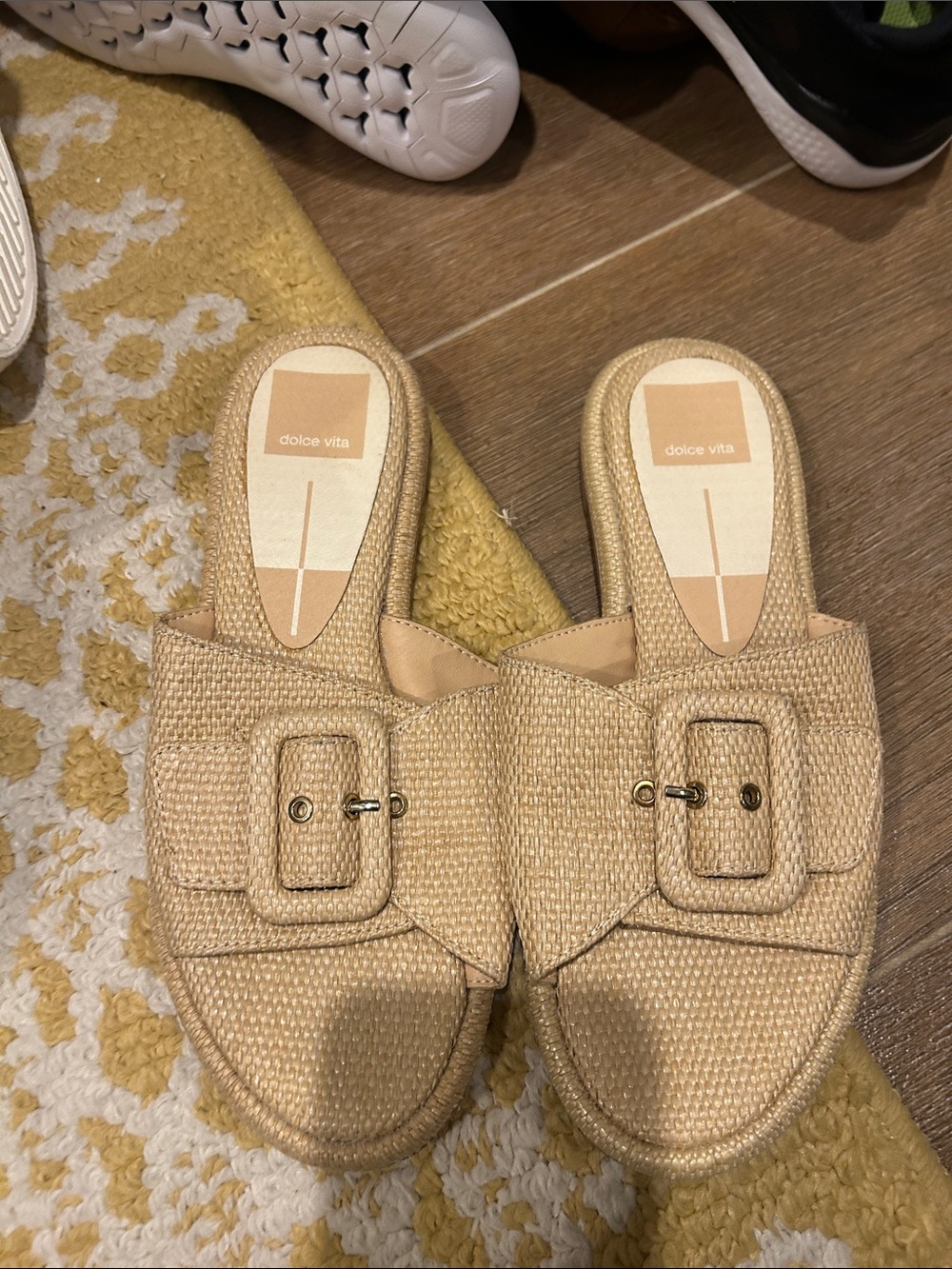 Dolce Vita Natural Raffia Buckle Slide Mules